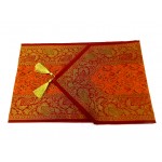 Indian Silk Table Runner with 6 Placemats & 6 Coaster in Orange Color Size 16x62